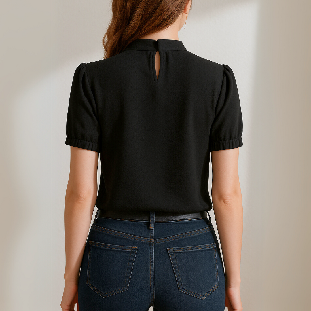 Olivia™ | Black Pleated Blouse with Split Sleeves